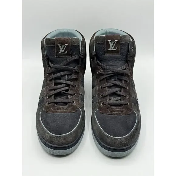 RARE!!! LOUIS VUITTON Tribe Blue Brown Suede Nubuck High Top Sneakers Sz LV 6.5